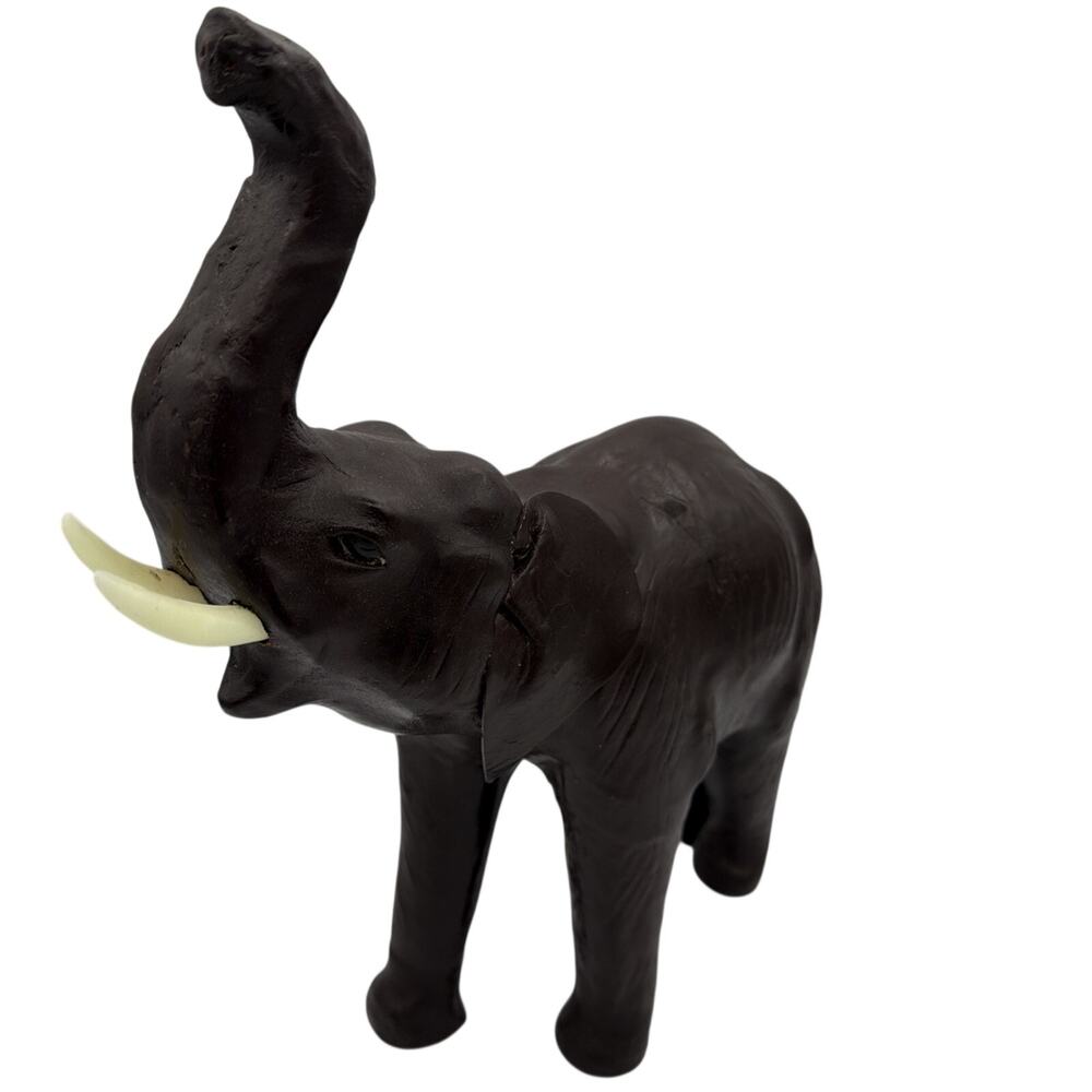 Vintage Leather Wrapped Elephant. 14 inch Tall Handmade Leather Figurine